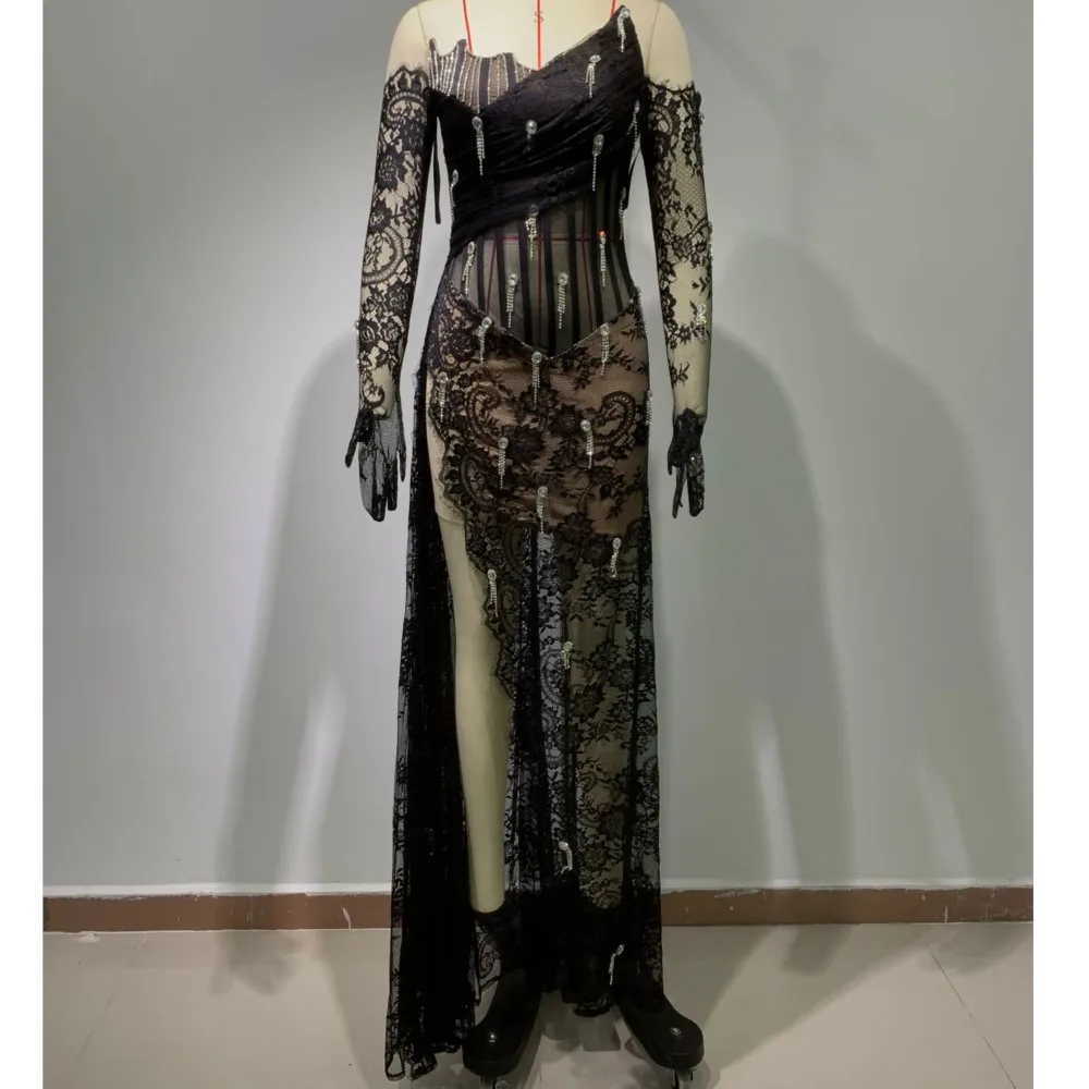 

New Lace Fishbone Hand-Made Brick Chain Slim High Waist Evening Dress Party