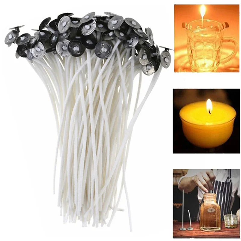 8-20cm 50 PCS/100 PCS/500 PCS Candle Wicks Smokeless Wax Pure Cotton Core For DIY Candle Making Pre-Waxed Wicks Party Supplies