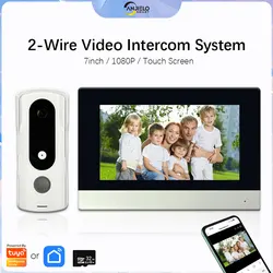 ANJIELO 2-wire Video Intercom System 7 Inch Video Doorbell Camera with Monitor Support Unlock Monitoring Dual-Way Intercom