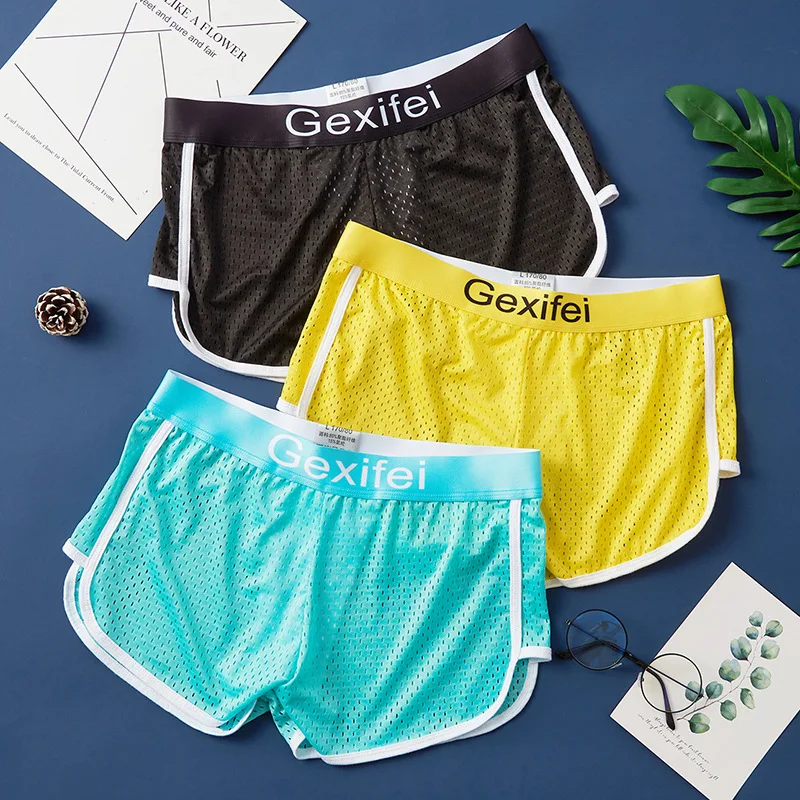 Summer Ice Silk Mesh Breathable Loose Mens Boxer Shorts Comfortable At Home Underpants Male Arrow Panties Underwear Calzoncillos