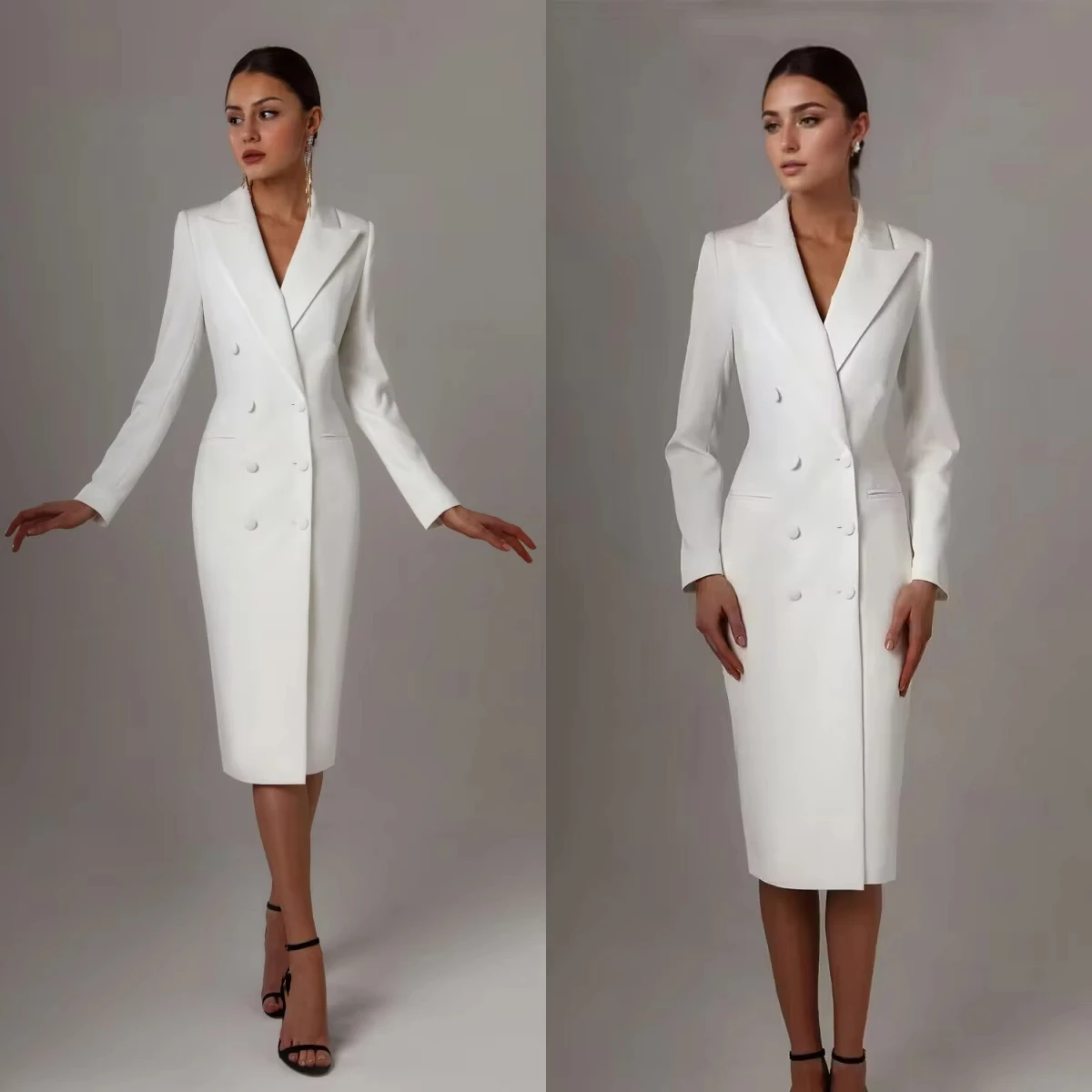 

Белый двубортный длинный пиджак, костюмы для женщин, дамский выпускной вечер, официальная одежда для гостей, индивидуальный облегающий костюм для официальных мероприятий