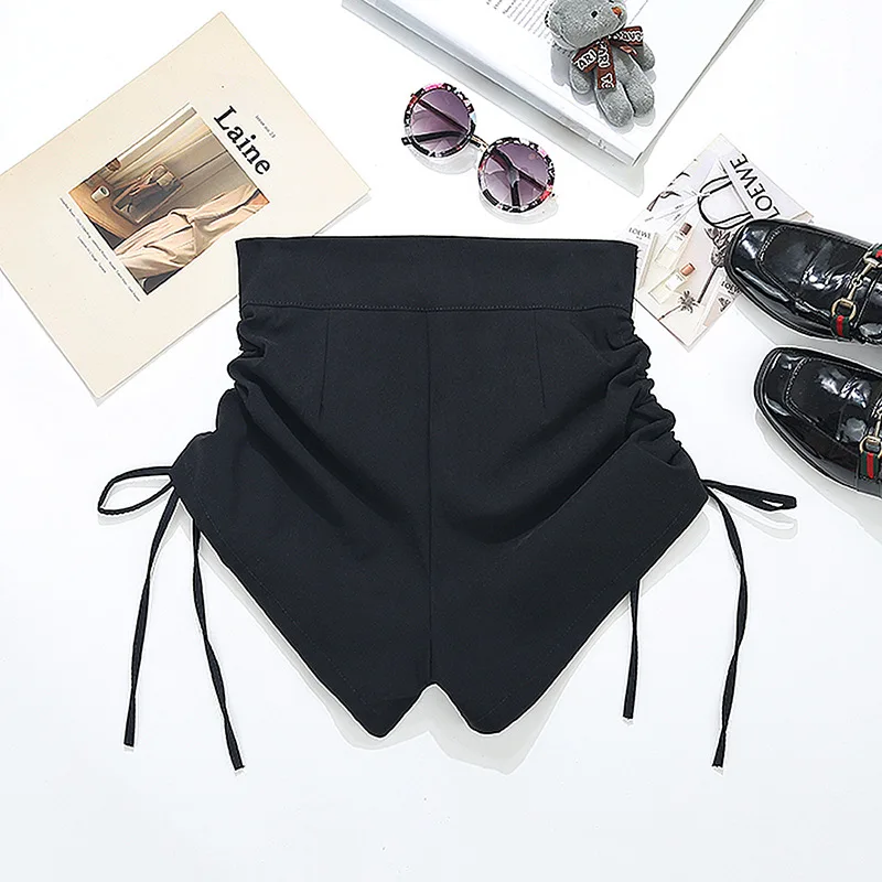 Black Sexy Super Shorts Korean Design Sense Zipper Casual Elastic Strap Hot Pants Shorts for Women