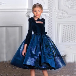 Full Sleeve Sparkle Flower Girl Dresses for Princess 2023 Tiered Summer New Knee Length Wedding Party Gowns فساتين بنات صغار