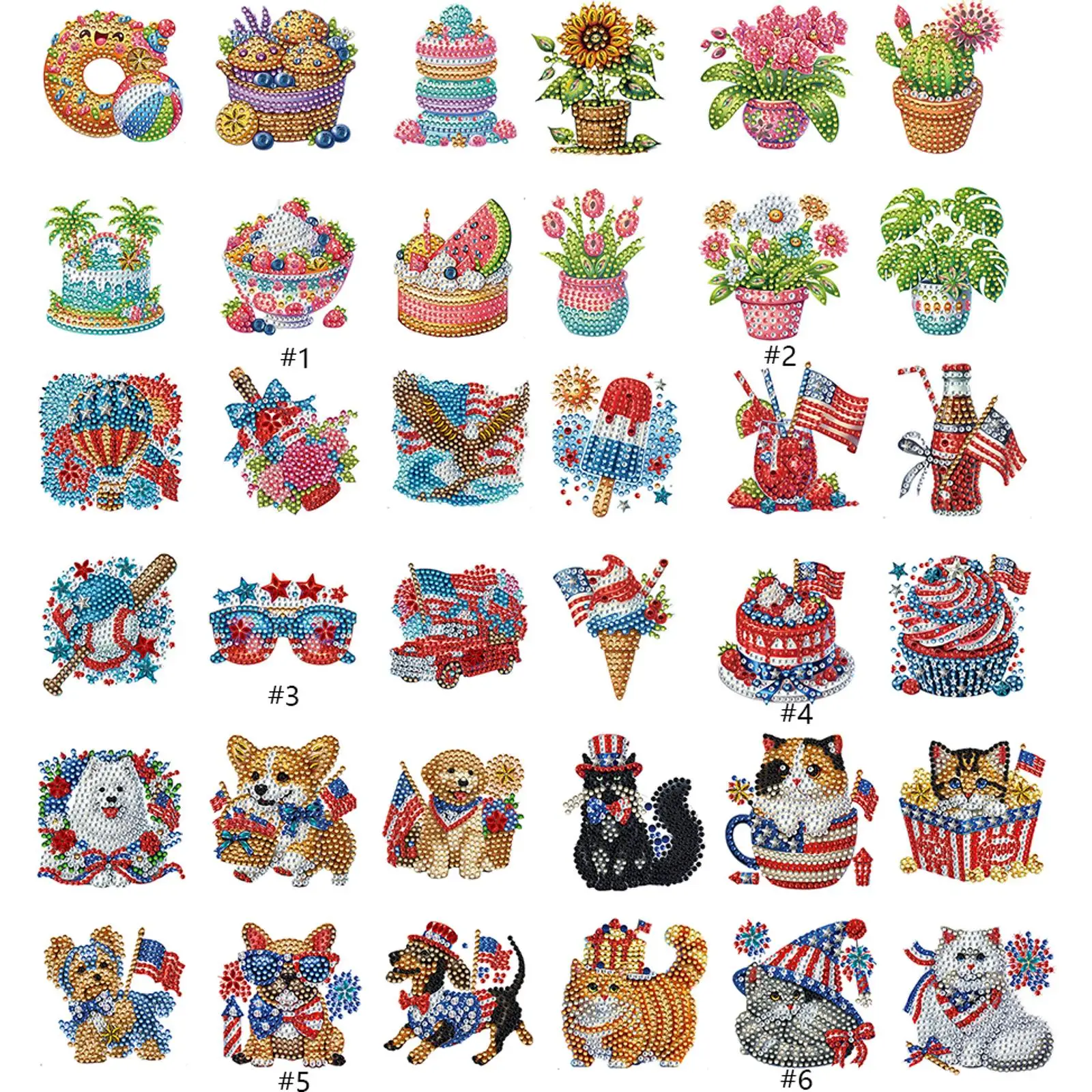 Kit de 6 imanes acrílicos DIY para nevera con diseño de Día de la Independencia, imanes de pintura de diamante para refrigerador