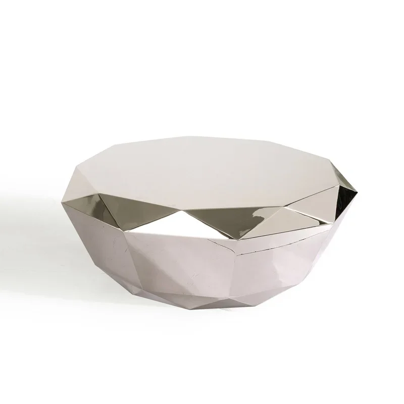 

Light luxury modern minimalist special-shaped stainless steel diamond coffee table living room home Italian sofa natural