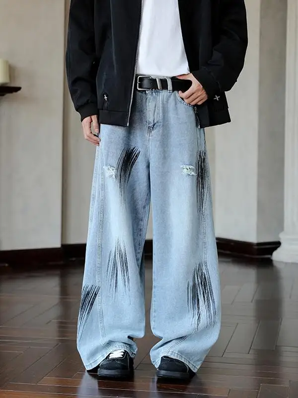 

Мужские повседневные джинсы из денима, весна-осень, модные, с рваными элементами, широкие прямые штанины, в стиле стритвир, американский стиль, для повседневной носки, комфортные, не...