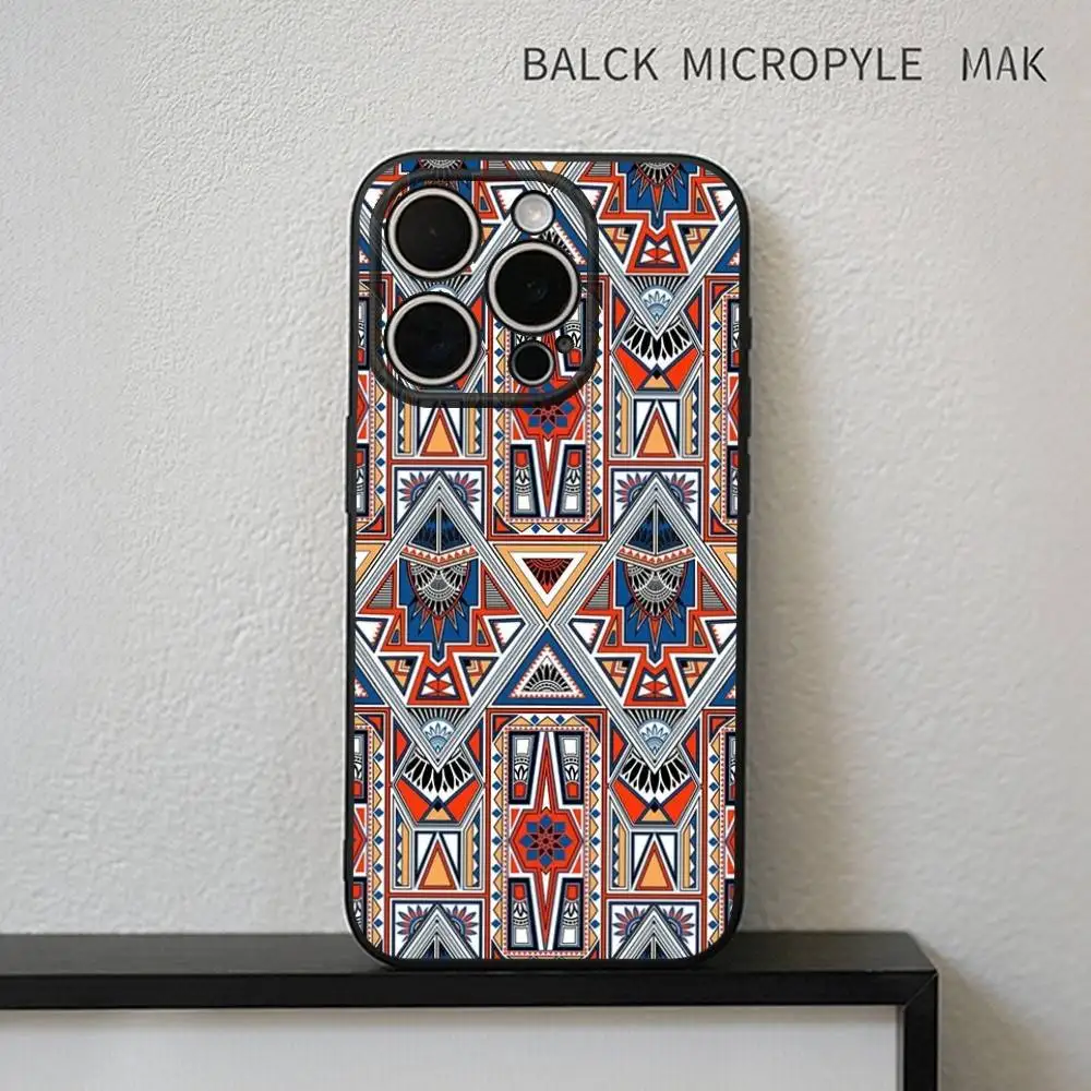 Afrikaanse Wax Stof Telefoonhoesje Voor iPhone17,16,15,14,13,12,11 Plus, Pro Max Zachte Zwarte Cover