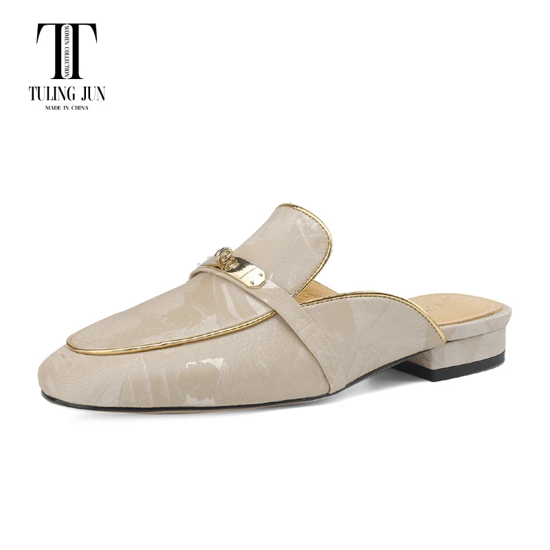 TULING JUN Concise Summer 2024 Woman Round Toe Retro Solid Color Slippers Low Heel Cover Head Sandals For Women T-TT11-201