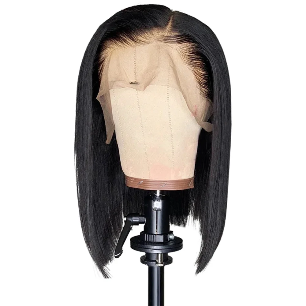 Wig Bob pendek Wig rambut manusia Wig depan renda Bob lurus tulang Brasil untuk wanita Wig 4x4 penutupan 13x4 HD renda Frontal