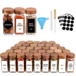 Glass Spice Jars with Bamboo Lid Spice Seasoning Containers Spice Pot Salt Pepper Shakers Spice Organizer Kitchen Spice Jar Set