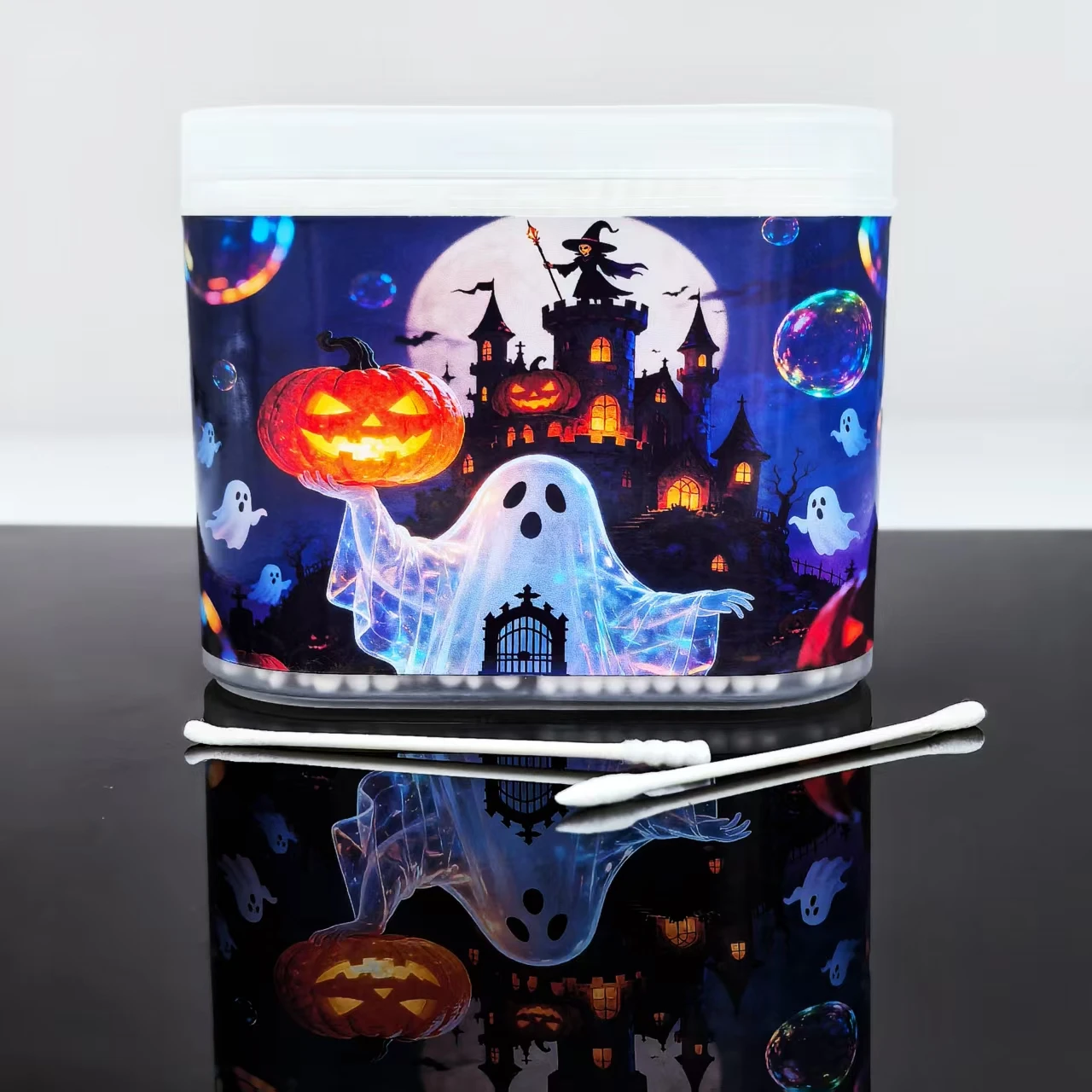 600 قطعة من مسحات القطن المدمجة ذات الأطراف المزدوجة لشبح الهالوين، مسحات قطنية متعددة الأغراض هدية العيد مع أعواد ورقية رفيعة