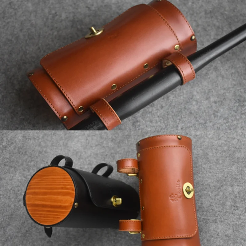 G122 Bicycle Electromechanical Tail Bag 100% Head Layer Cowhide Retro Cylinder Leather Bag Cycle Leather Bag