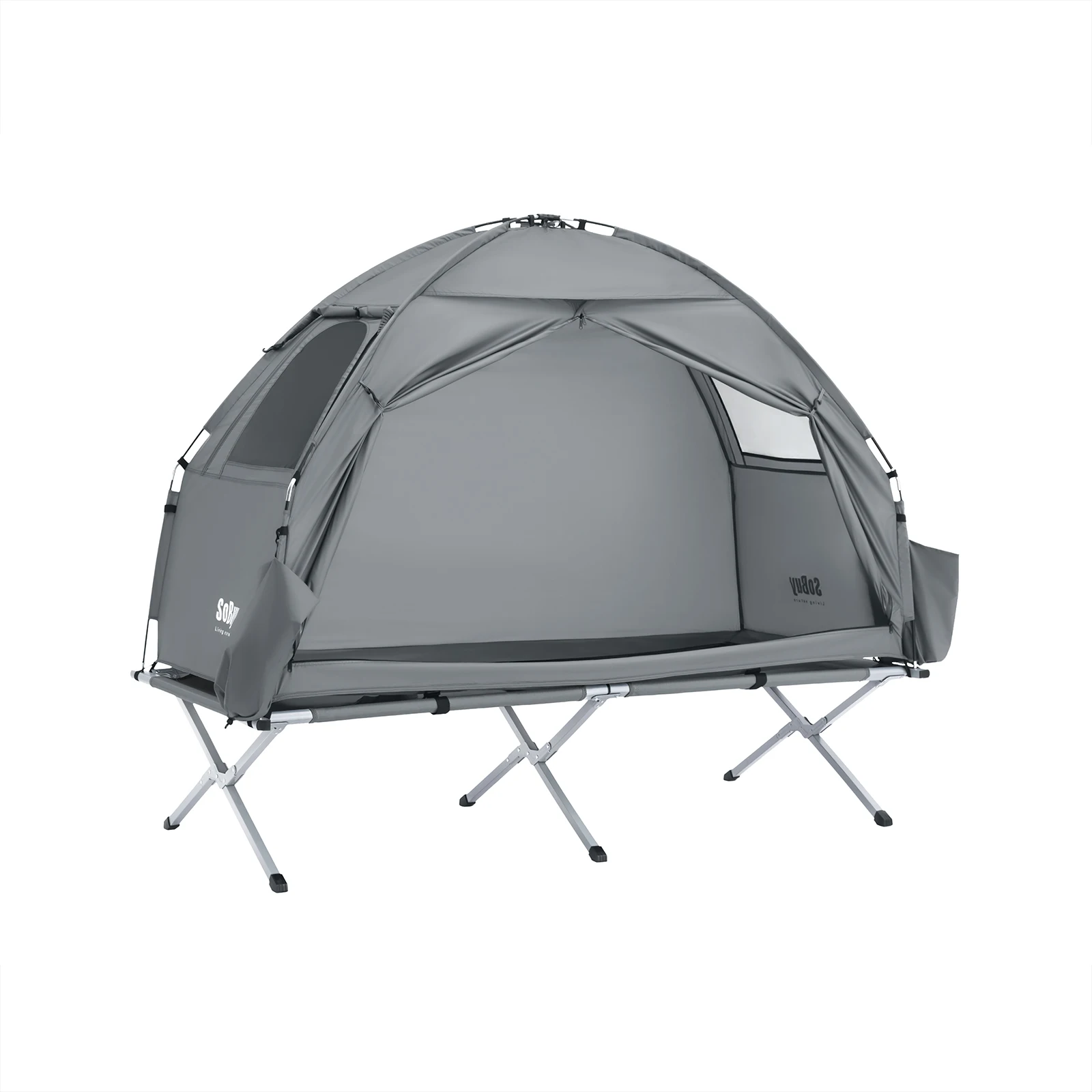 SoBuy OGS32-II kampeertent enkele tent met lamphaak en schoenenopbergzakken 3in1 tent 1 persoon praktisch groen