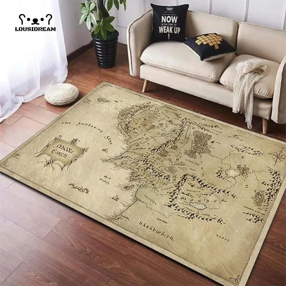 

3D Middle Earth Map Large Carpet Rug for Home Living Room Bedroom Sofa Doormat Decor Vintage Fantasy Floor Mat for Library Study