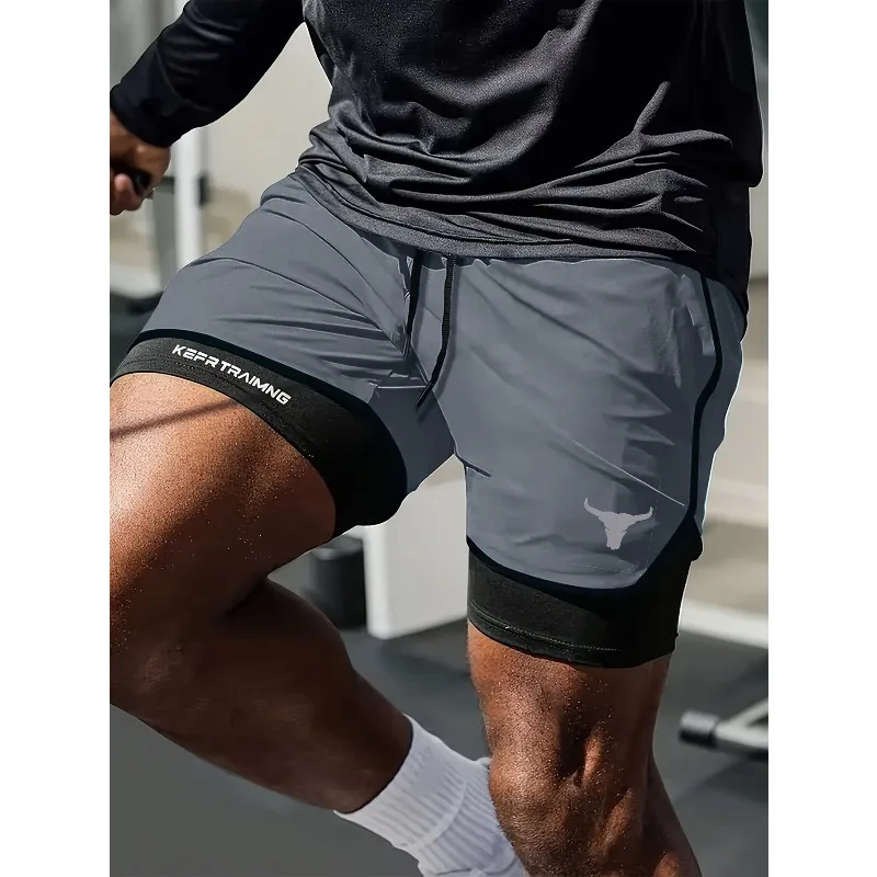 

Мужские шорты 2-в-1 с модными карманами, пляжные брюки, подходящие для бега и плавания.