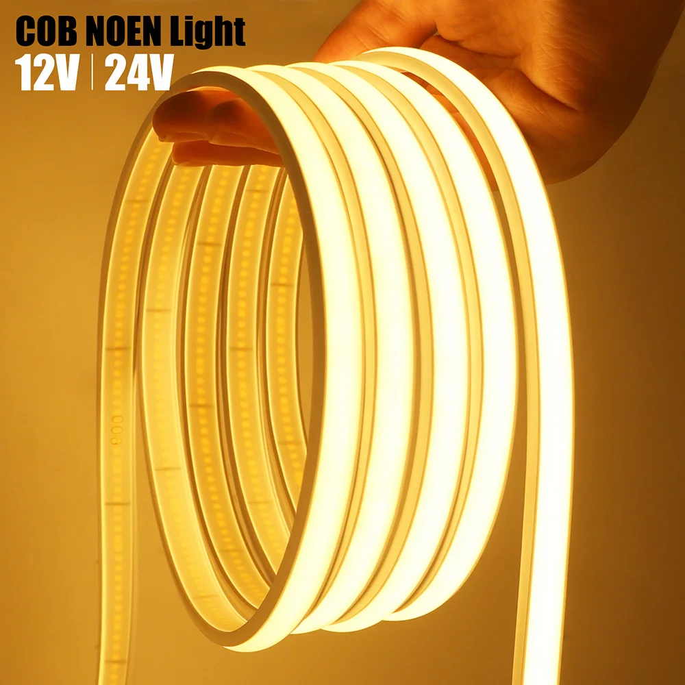 5m 10m 15m 20m COB Led Neon Strip 12V 24V Rope Light 0.5m IP68 Waterproof Flexible Lamp 320LED High Density Liner Lighting RA90