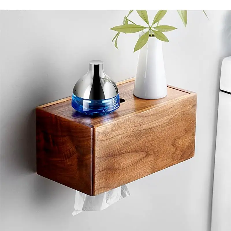 

Wall-mounted Tissue Holder Rectangular Wooden Tissue Box Toilet Paper Holder Paper Roll Holders Napkin Holders Bathroom Shelf