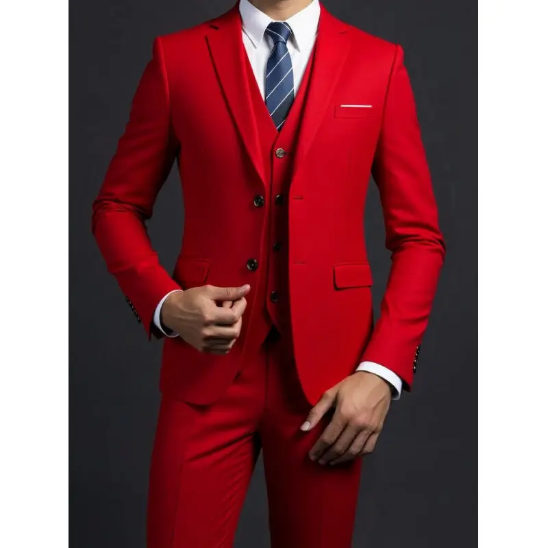 Pak (blazer + vest + broek) Heren Modieus Heren Zakelijk Britse stijl Effen kleur Banket Gastheer Casual trouwpak