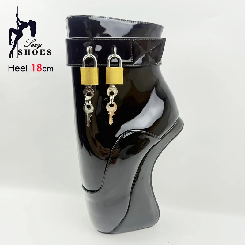 

Странный стиль Балетные ботильоны на каблуке-копыте Женские туфли на очень высоком каблуке 18 см с запираемым ремешком Сексуальные черные туфли без каблука в стиле фетиш