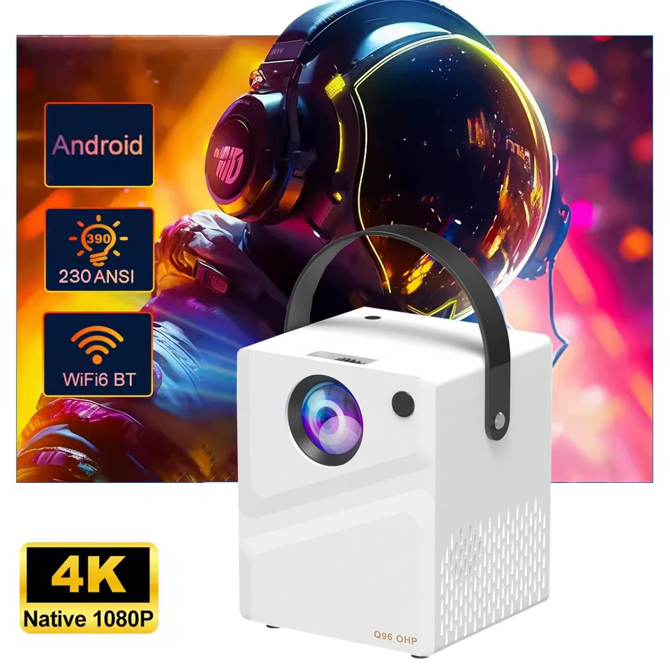Q96 OHP 4K Android Akıllı Projektör Yerli 1080 P 230 ANSI 4G 5G Çift Wifi6 BT Yeni Yerli 1280*720 P Sinema taşınabilir Projektör