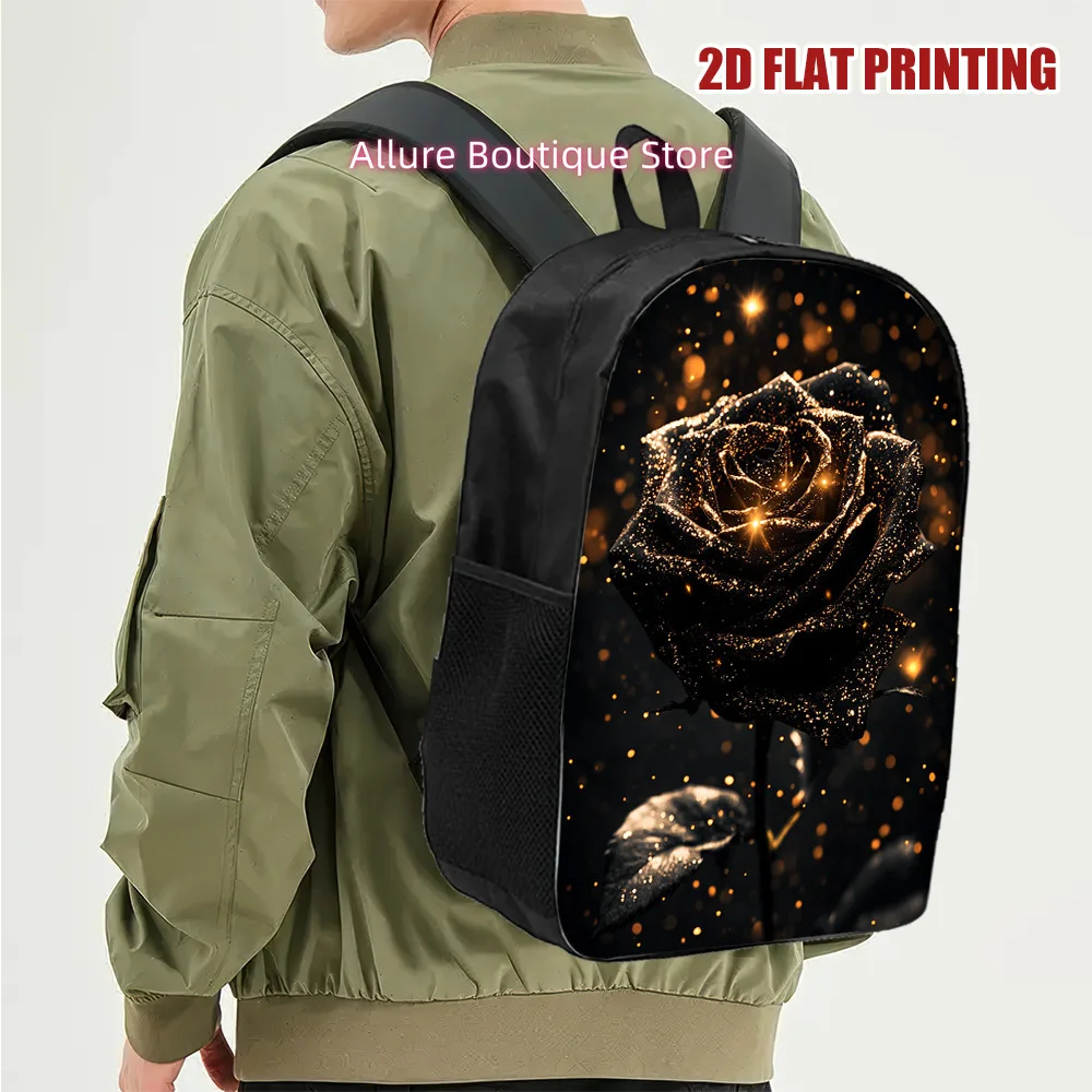 1pc Black Rose with Glittering Details Backpack, Minimalist Style with Large Capacity, Perfect for Daily Use and Weekend Trips,