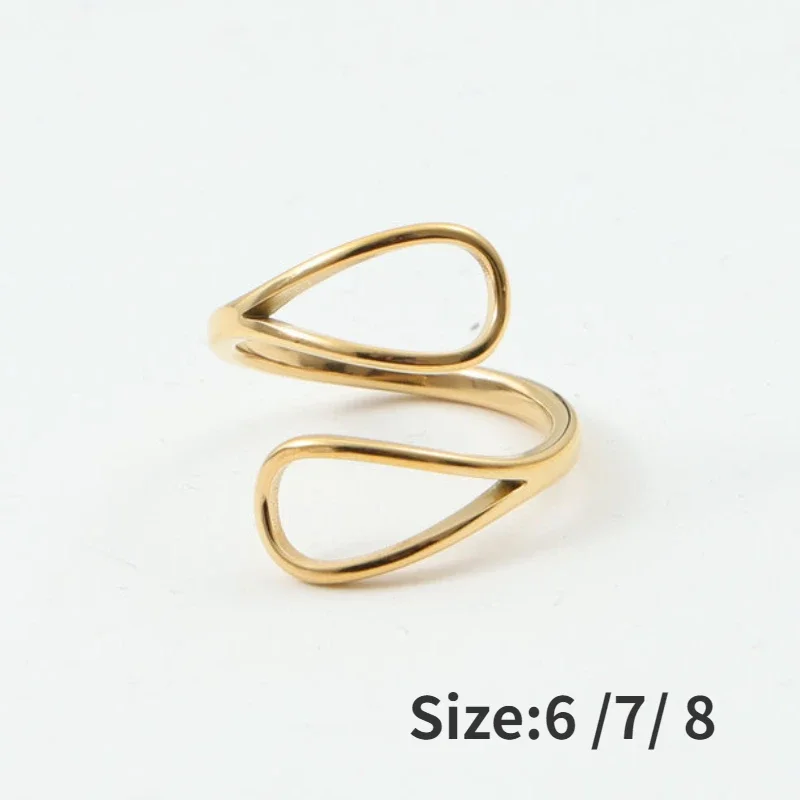 حلقة مفتوحة لامعة من الفولاذ المقاوم للصدأ على شكل خاص ، حلقة هندسية بلون ذهبي بسيط #5