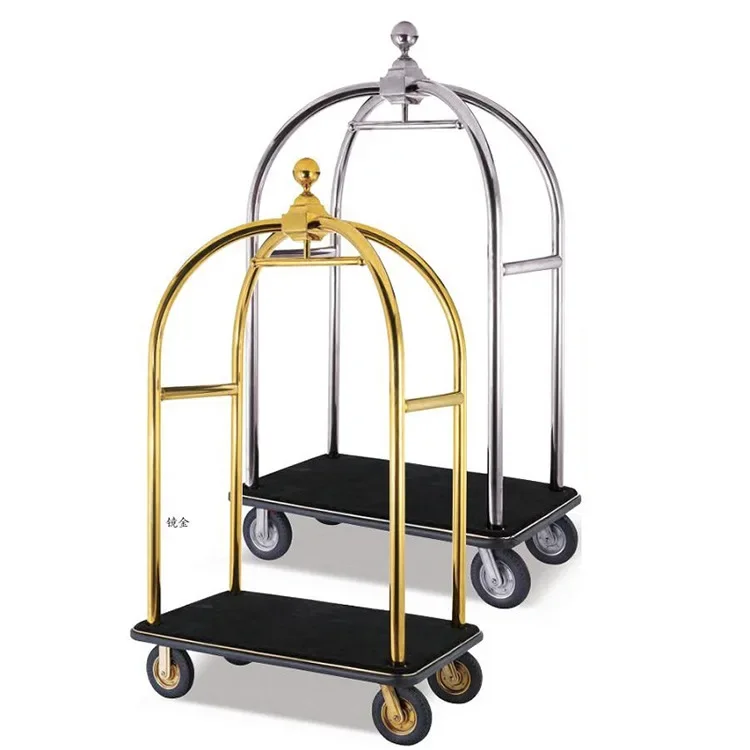 5 Star Hotel Custom Stainless Steel Crown Luggage Cart Birdcage Trolley