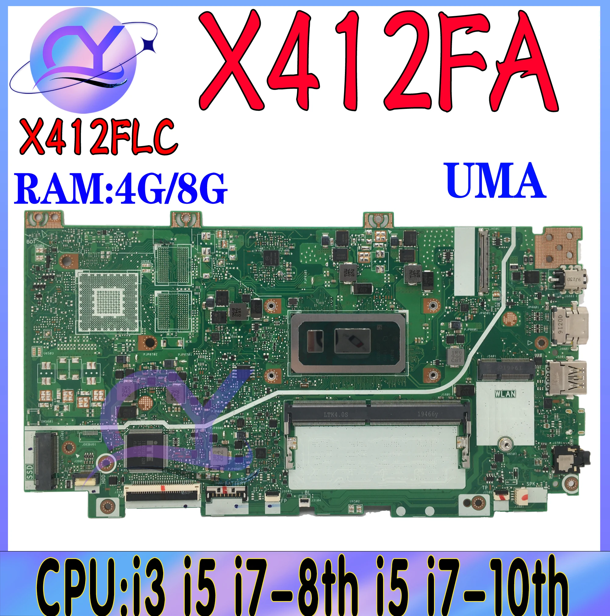 

X412FA Laptop Motherboard For Asus Vivobook 14 X412 X412FL X412FLC X412FJ X412FJG Mainboard With RAM-4G I7 I5 10th UMA or V2G