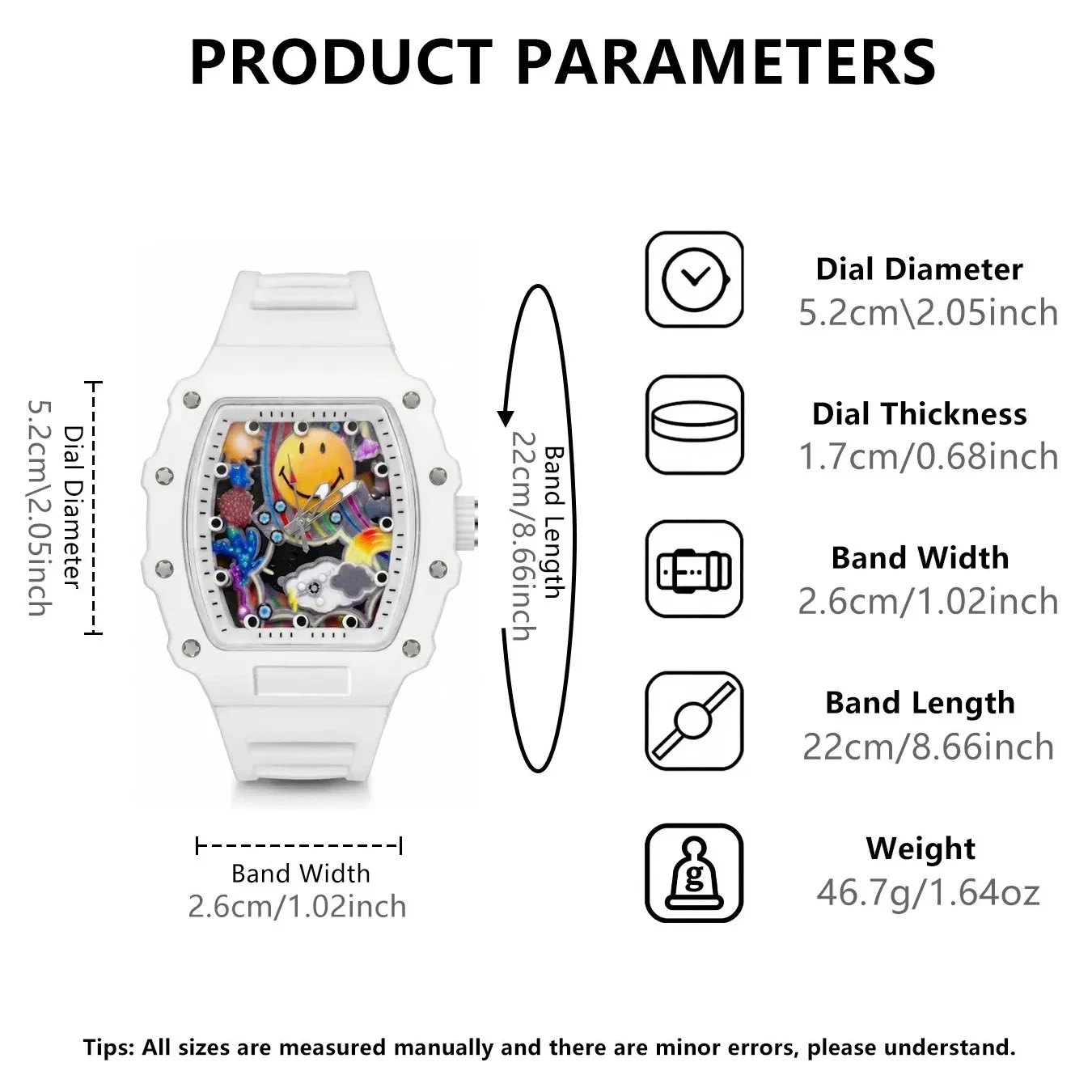 Men's smiley face hollow watch, sports strap, childlike trend style