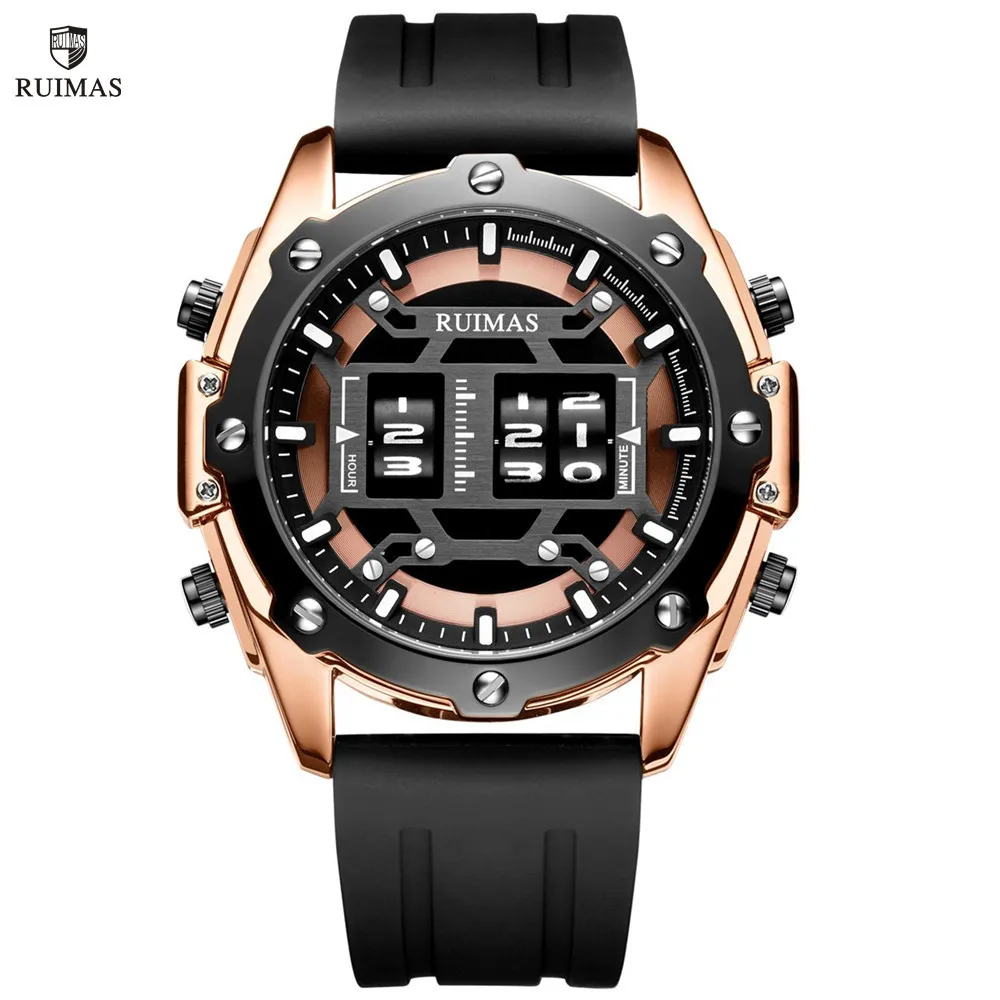 RUIMAS Men\'s Roller Watch Top Band Fashion Quartz Wristwatch Waterproof Silicone Strap Men Sport Watches Reloj Hombre 553