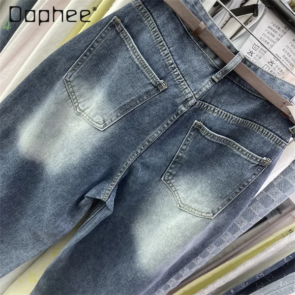 ยุโรปบุคลิกภาพปลอม 2 ชิ้น Splicing กางเกงขากว้าง 2025 ฤดูร้อนใหม่แฟชั่น Street Spice สาวหลวมกางเกงผู้หญิง