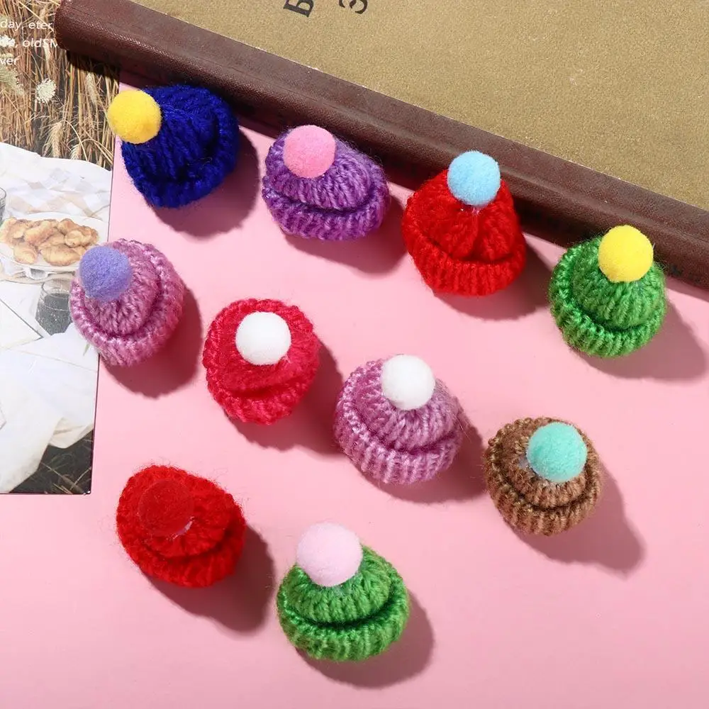 10pcs DIY Mini Knitting Hats Sewing Crafts Ornaments Christmas Mini Knitting Doll Hats Knitting Polyester Mini Wool Hat