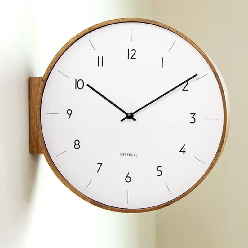 

Japanese solid wood double surface list living room creative simple wall clock silent corner quartz clock