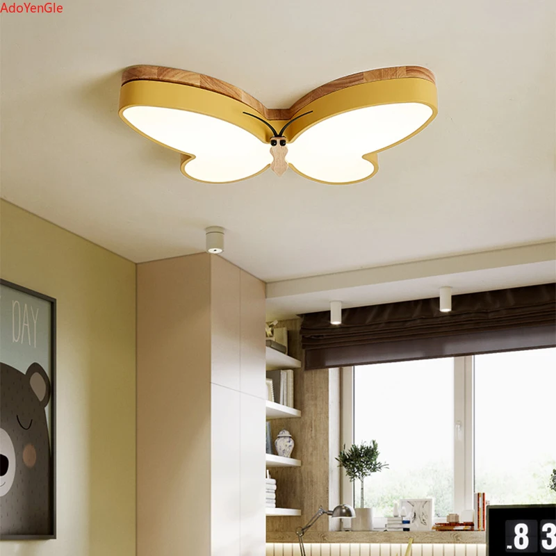 Modern wood butterfly ceiling light Led chandelier Room Bedroom Boys And Girls Baby Cute kids ceiling light led lights