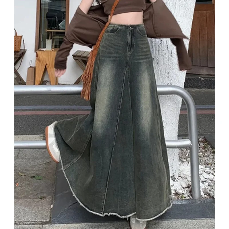 American Denim Skirt Women Street Vintage A Line High Waisted Skirt Slim Harajuku Y2K Casual Drop Skirt Classic Simple