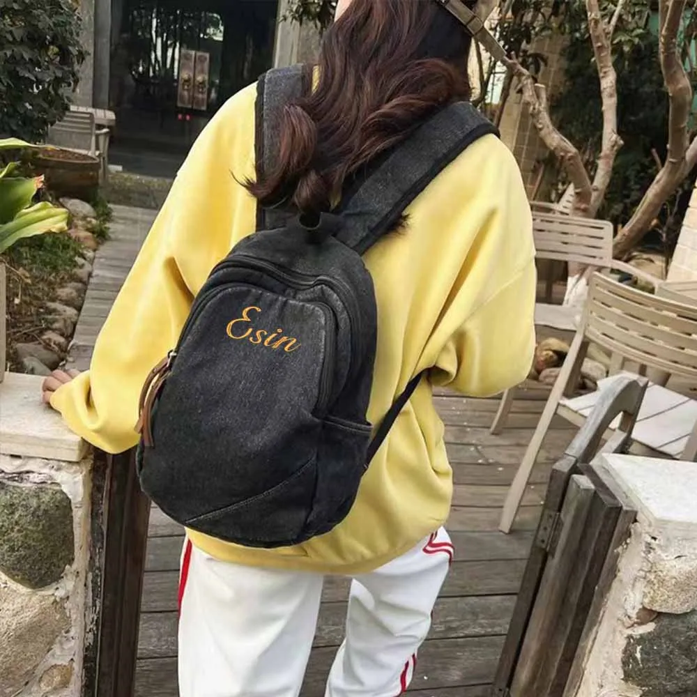 New Denim Canvas Backpack Personalized Name College Student RetroTravel Bag Embroidered Large Capacity Multifunctional Backpacks