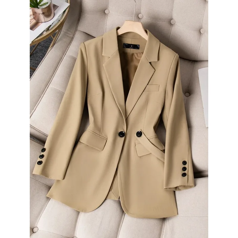 khaki Women Suit Blazer Coat Apricot Black Female Long Sleeve Single Breasted Lady Jacket For Spring Autumn Business Work Wear