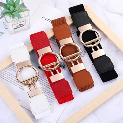 Fashion Belts for Women Simple Waist Elastic Ladies Band Round Buckle Decoration Dress Coat Sweater Party Belt Girdle Belt Gift