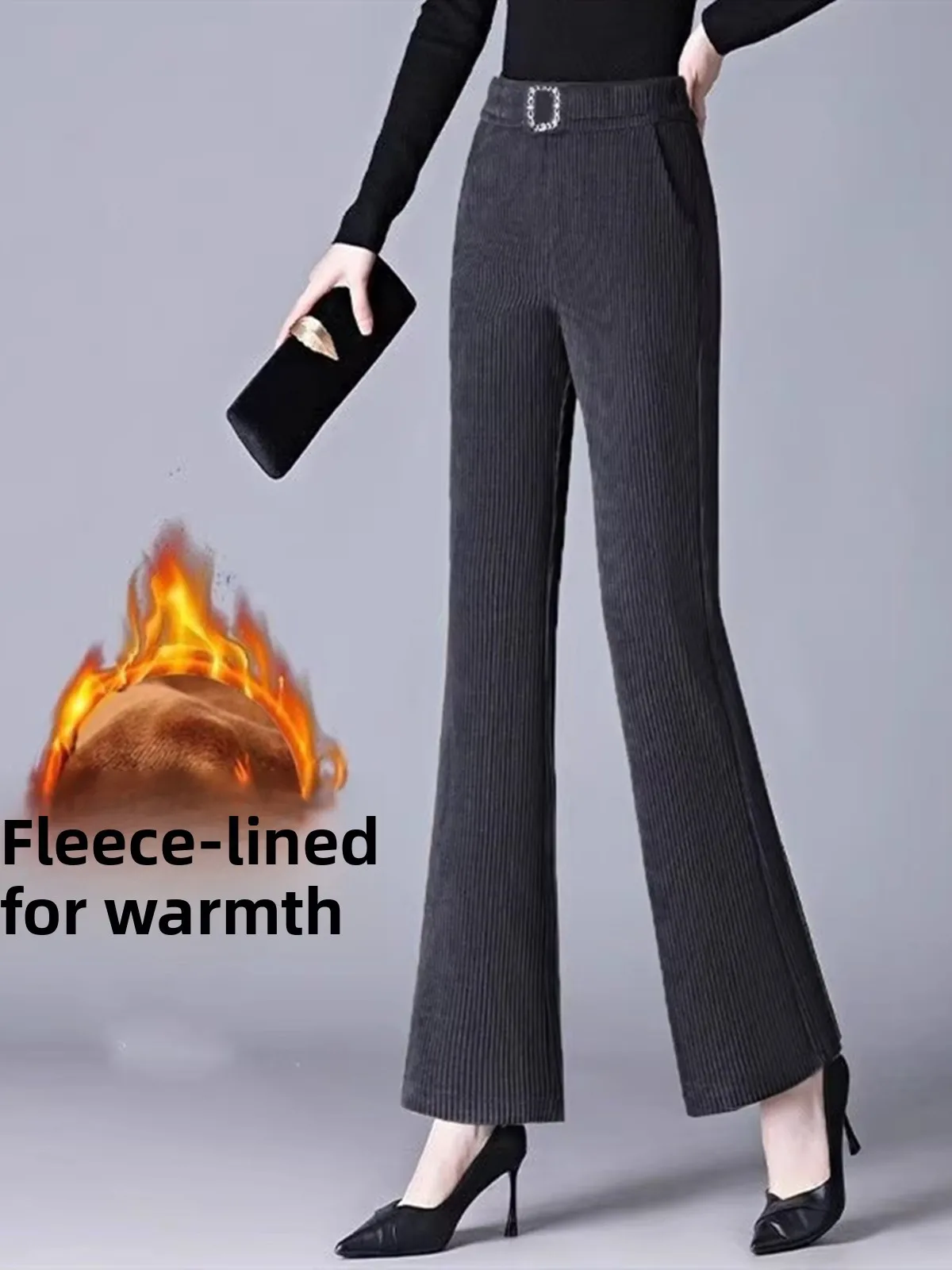 Pantaloni a gamba larga con fodera in Fce a vita alta Pantaloni sportivi da donna Primavera Autunno Inverno Pantaloni micro svasati coreani Sle