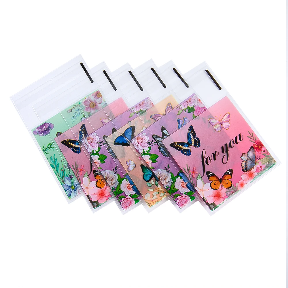 50pcs 7x10cm Transparent Butterfly Plastic Self Adhesive Opp Bags Pouches for DIY Jewelry Packaging Candy Cookie Gifts Bag