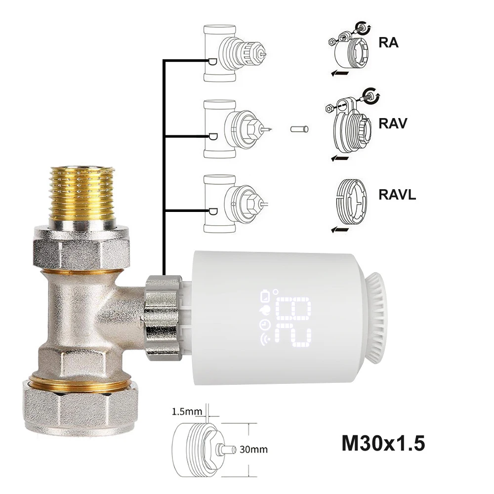 Válvula termostática para radiador Tuya Smart Home ZigBee, controlador de temperatura por aplicación remota programable TRV con Alexa y Google Home