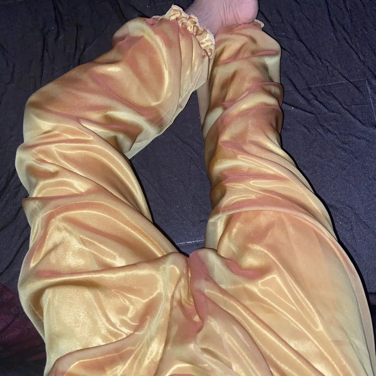 Voile outside ice silk inside glossy pajamas pants Women men lantern sleeping plus size trousers