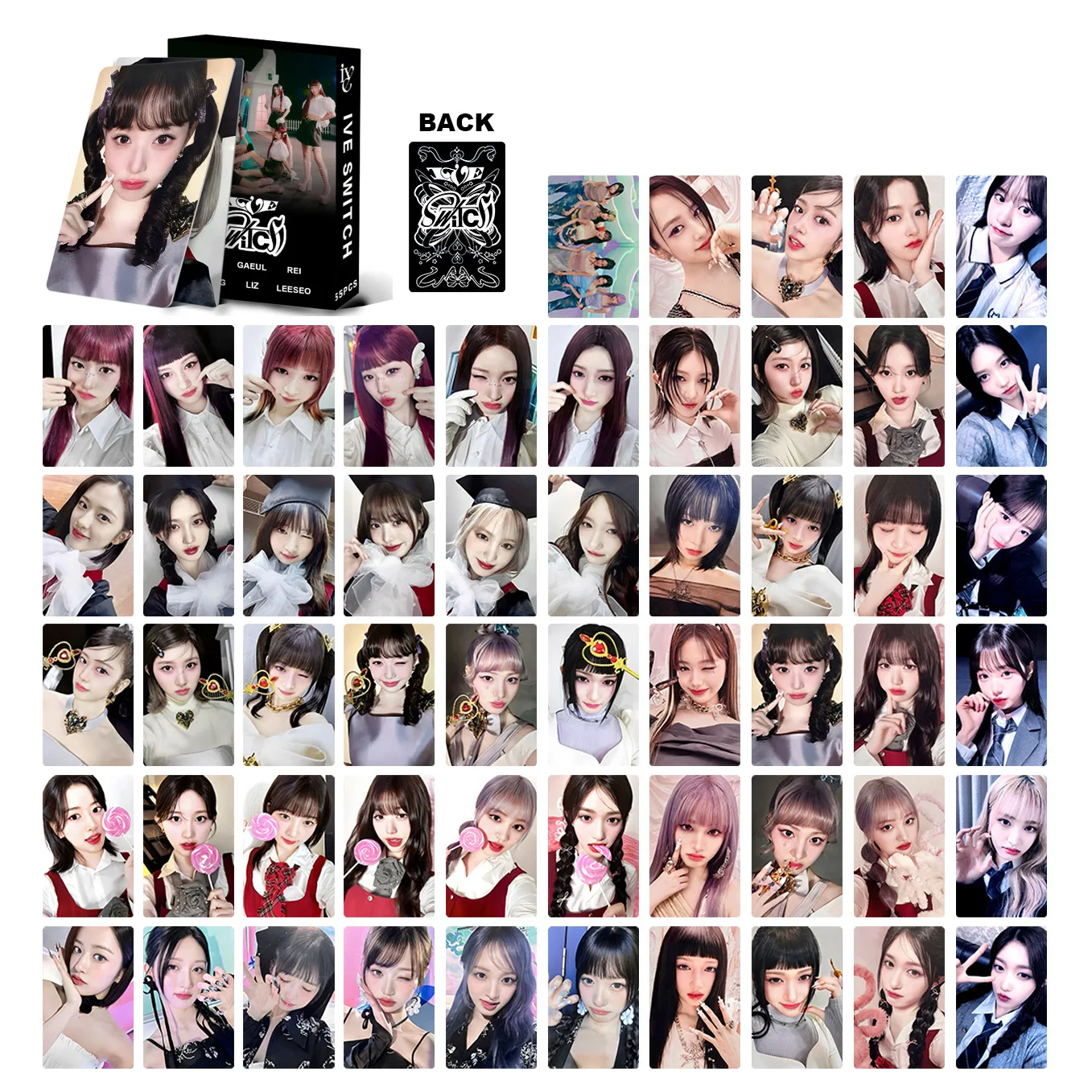 55Pcs/Set Girl Idol Group New Album SWITCH Wonyoung Rei Gaeul Yujin Gaeul Leeseo Postcard Lomo Cards HD Photocards Fans Gifts