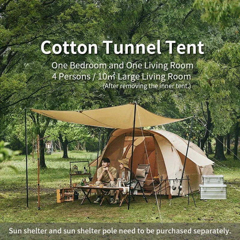 

Хлопок 10th ㎡ Туннельная палатка на 3-4 человека, внутреннее съемное туристическое снаряжение