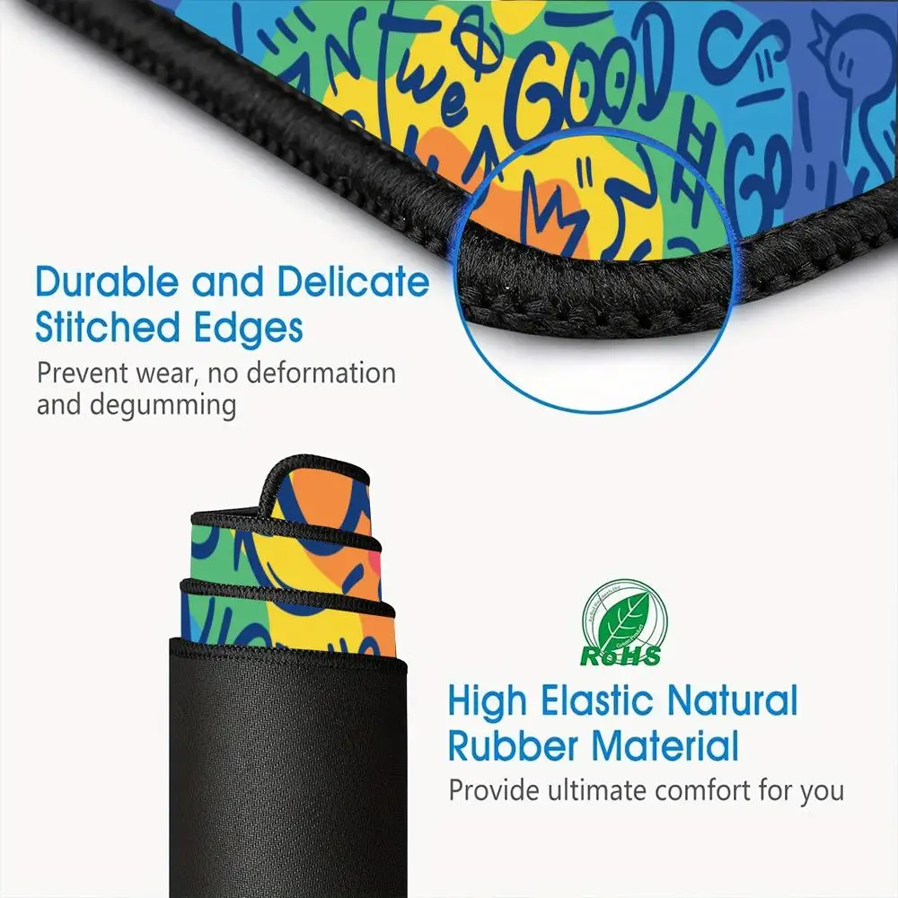 Mouse pad lavável com fundo de borracha antiderrapante, zona de conforto estilo graffiti, adequado para trabalho e jogos e mouse pad de escritório