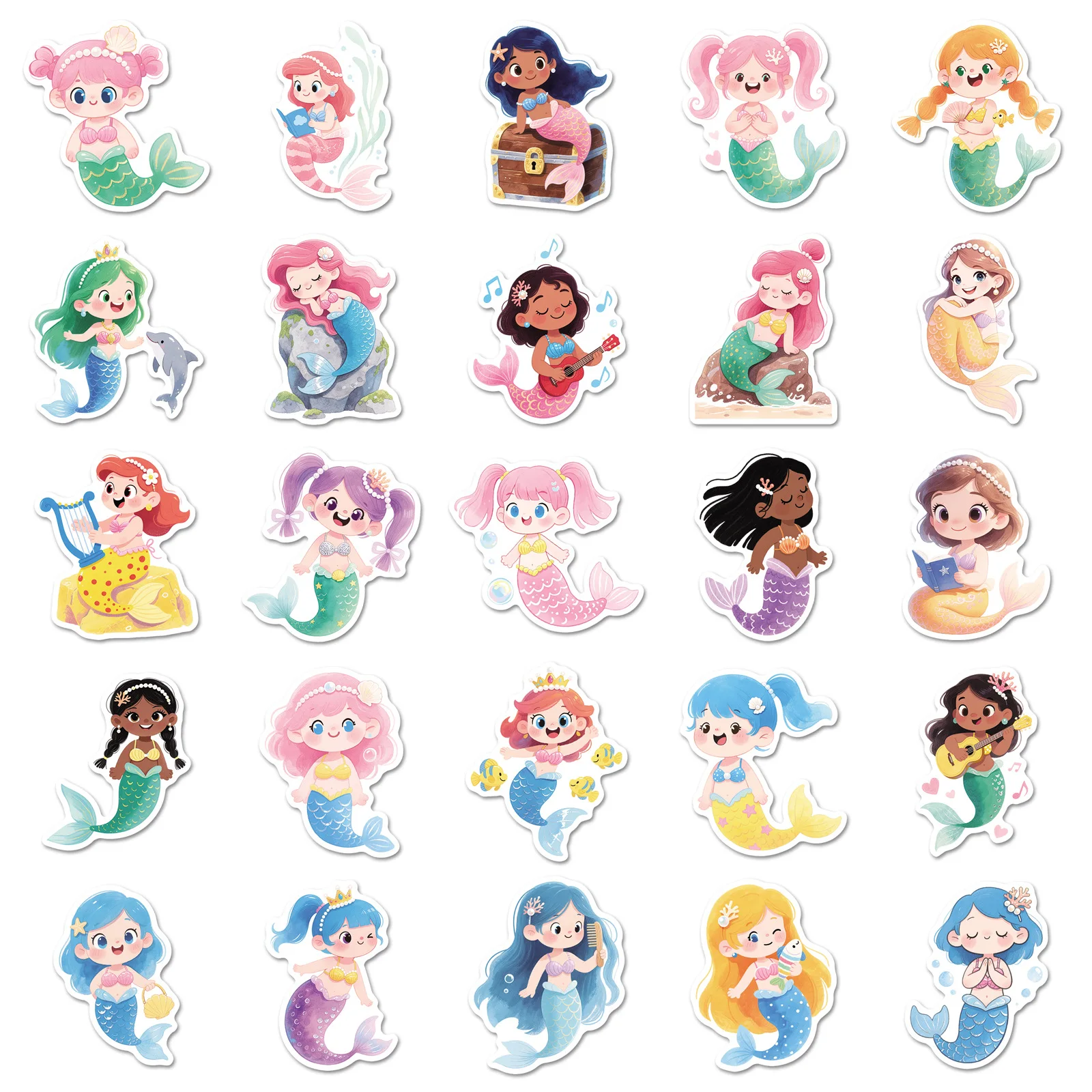

50PCS Cartoon Cute Mermaid Graffiti Stickers Glasses Box Book Luggage Laptop Bike Desk Computer DIY Toy Stickers Decals