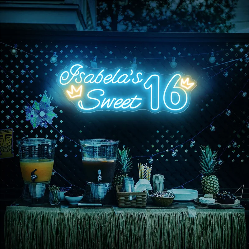 Neon Sweet 16, nazwa własna, słodkie dekoracje świąteczne 16, urodziny neonowy znak, dekoracje świąteczne, najlepszy przyjaciel, prezenty urodzinowe dla niej,
