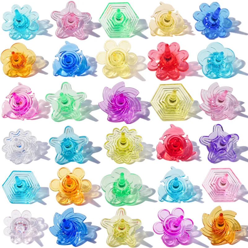 20Pcs Colorful Transparent Fingertip Gyro Toys Mini Plastic Flowers Dolphin Spinning Gyro Cool Stress Relief Kids Toys Gifts