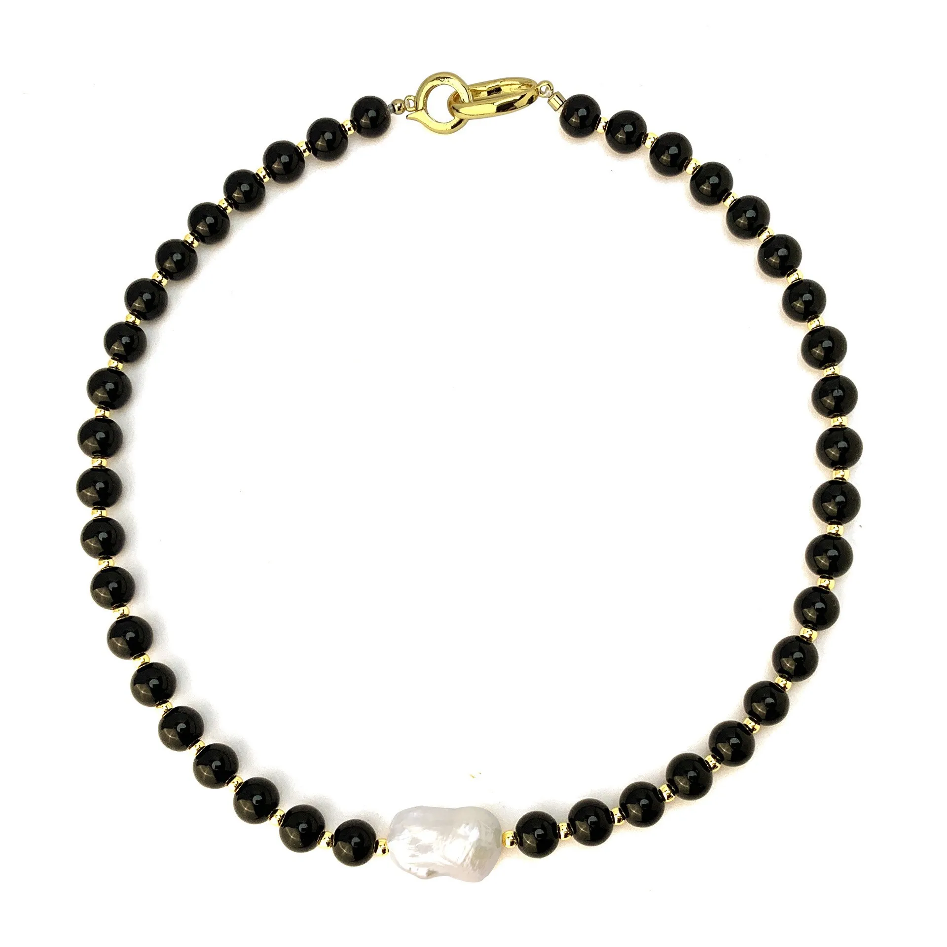 

Black Crystal Necklace with Baroque Pearl Pendant, Women's Personalized Light Luxury High-End Sweater Chain, Jewelry Gift