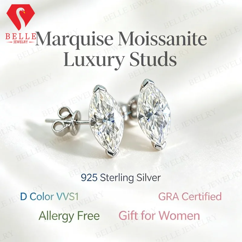 Moissanite Earrings Marquise Cut 0.3-1CT White VVS1 with GRA Certificate Direct Factory Sale Versatile & Ideal as Luxury Gifts